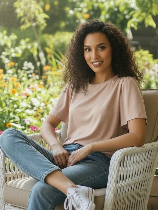 Tops - Luxurious Light Pink Modal Polyester Short Sleeve Top